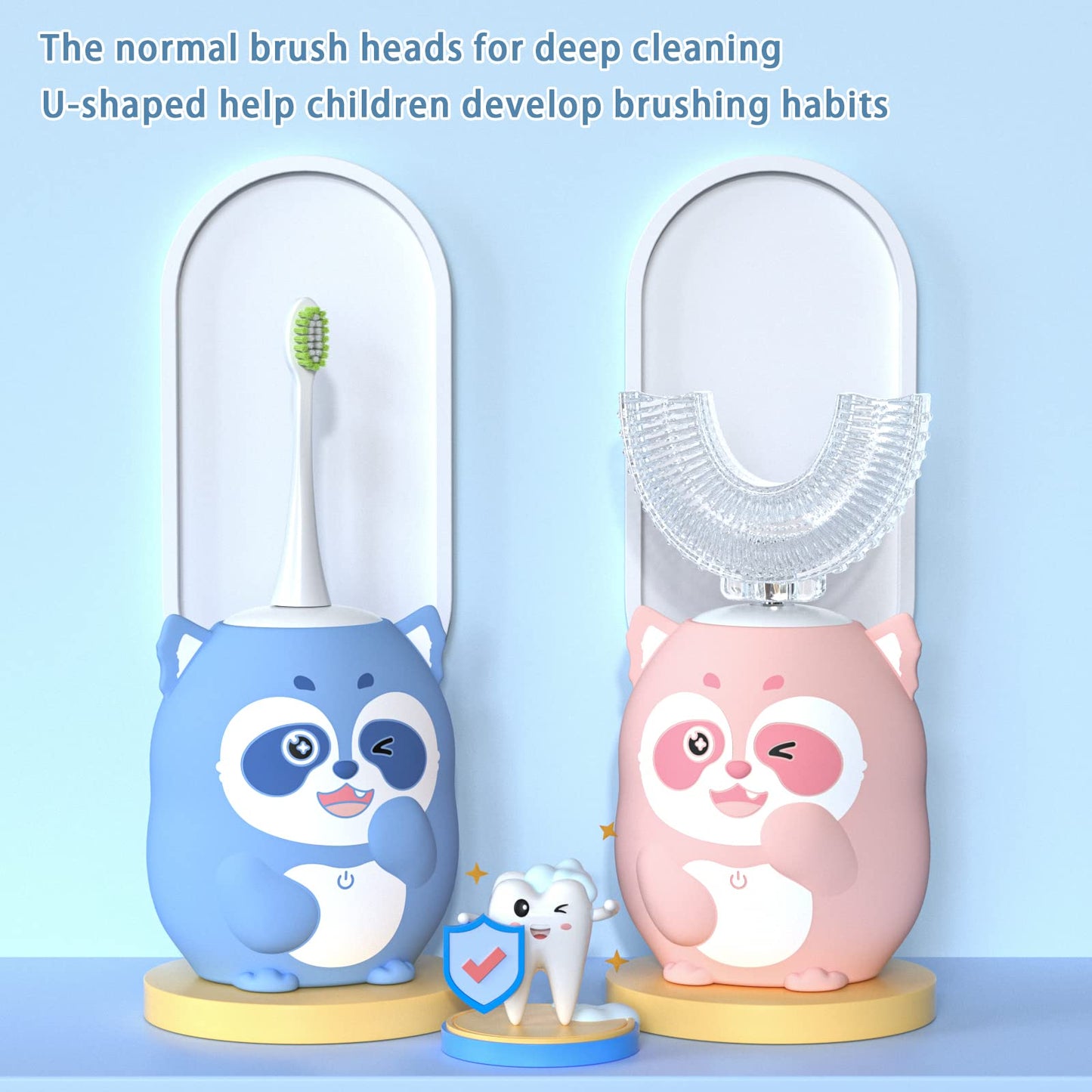 ELOTAME Kids Electric U-Shaped Toothbrush for Toddlers (Ages 2-7) - 6 Modes, 4 Brush Heads, Blue