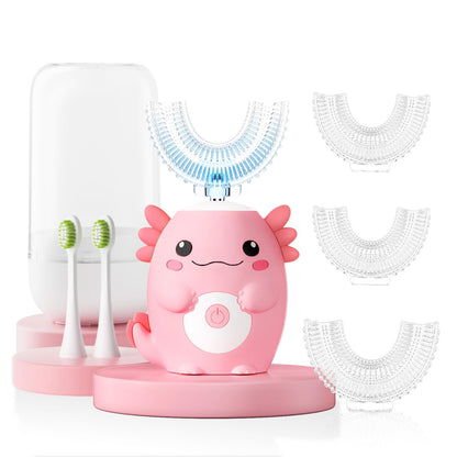 ELOTAME Kids Electric U-Shaped Toothbrush | Axolotl Pink, 6 Heads, 6 Modes, Ages 2-15