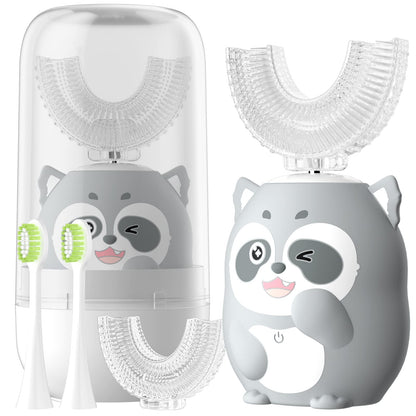ELOTAME Kids Electric U-Shaped Toothbrush | 6 Modes, 4 Heads, Gray (Ages 2-7)