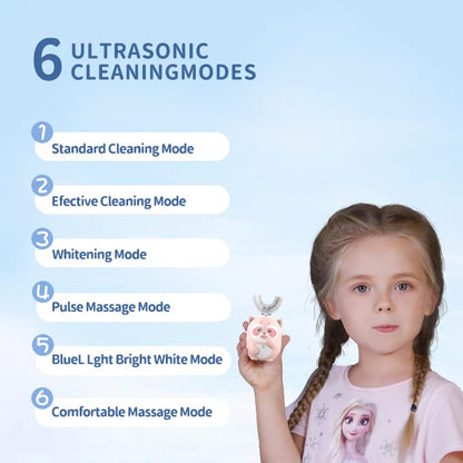 ELOTAME Kids Electric U-Shaped Toothbrush | 6 Modes, 2–7 Years, Pink
