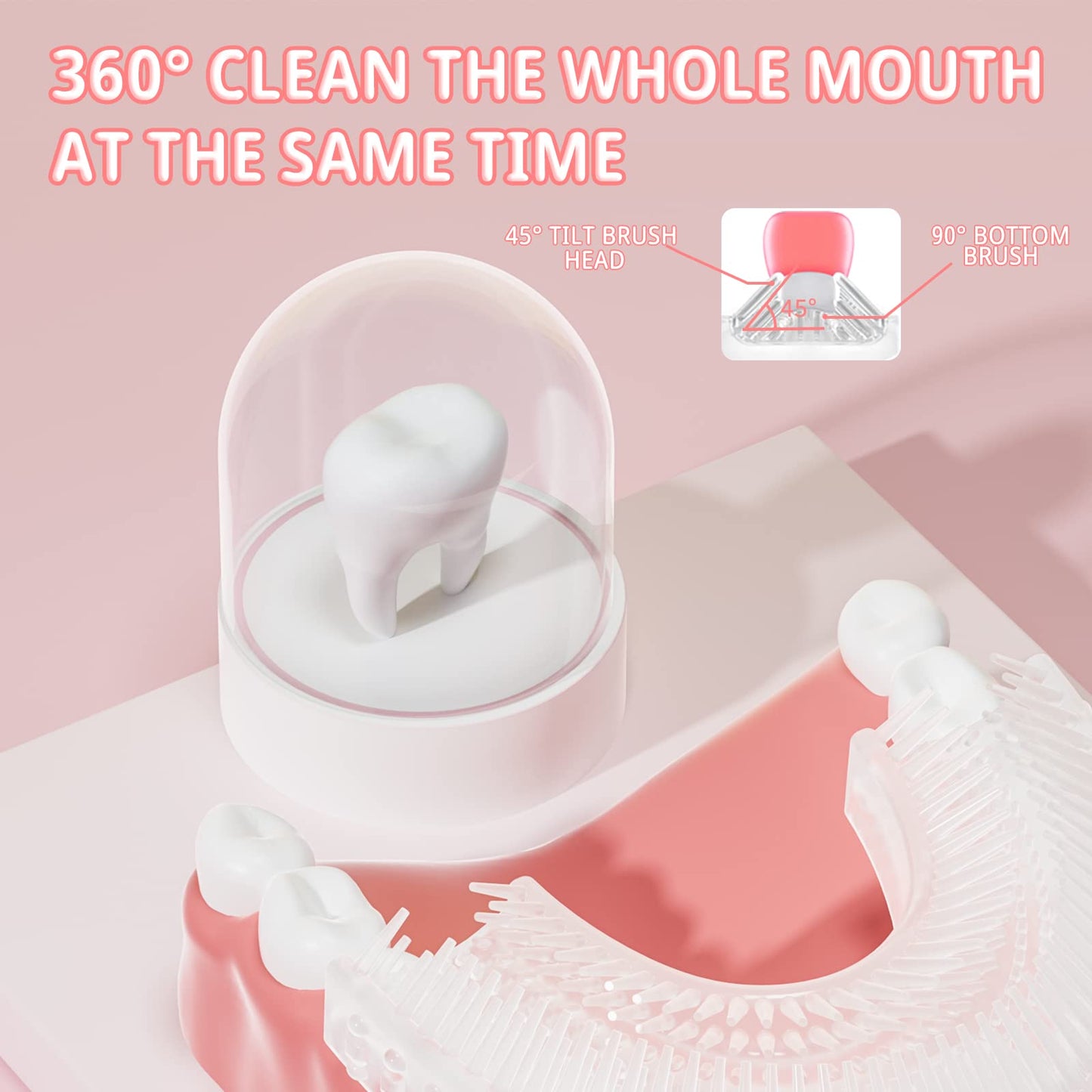 ELOTAME Kids U-Shaped Electric Toothbrush - 6 Modes, 360° Cleaning, IPX7, Pink