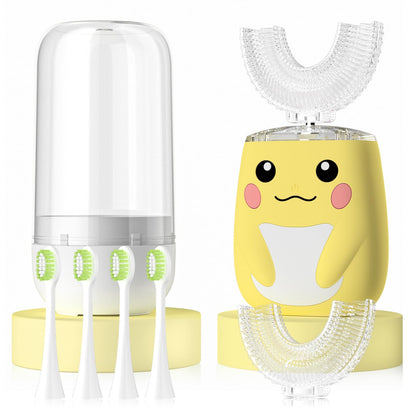 ELOTAME Kids U-Shaped Electric Toothbrush - 6 Modes, 6 Brush Heads, 360° Cleaning, IPX7 Waterproof (Age 2-7, Yellow)
