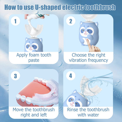 ELOTAME Kids Electric U-Shaped Toothbrush Gray | 6 Cleaning Modes, 60s Timer, 4 Brush Heads, Age 8-15