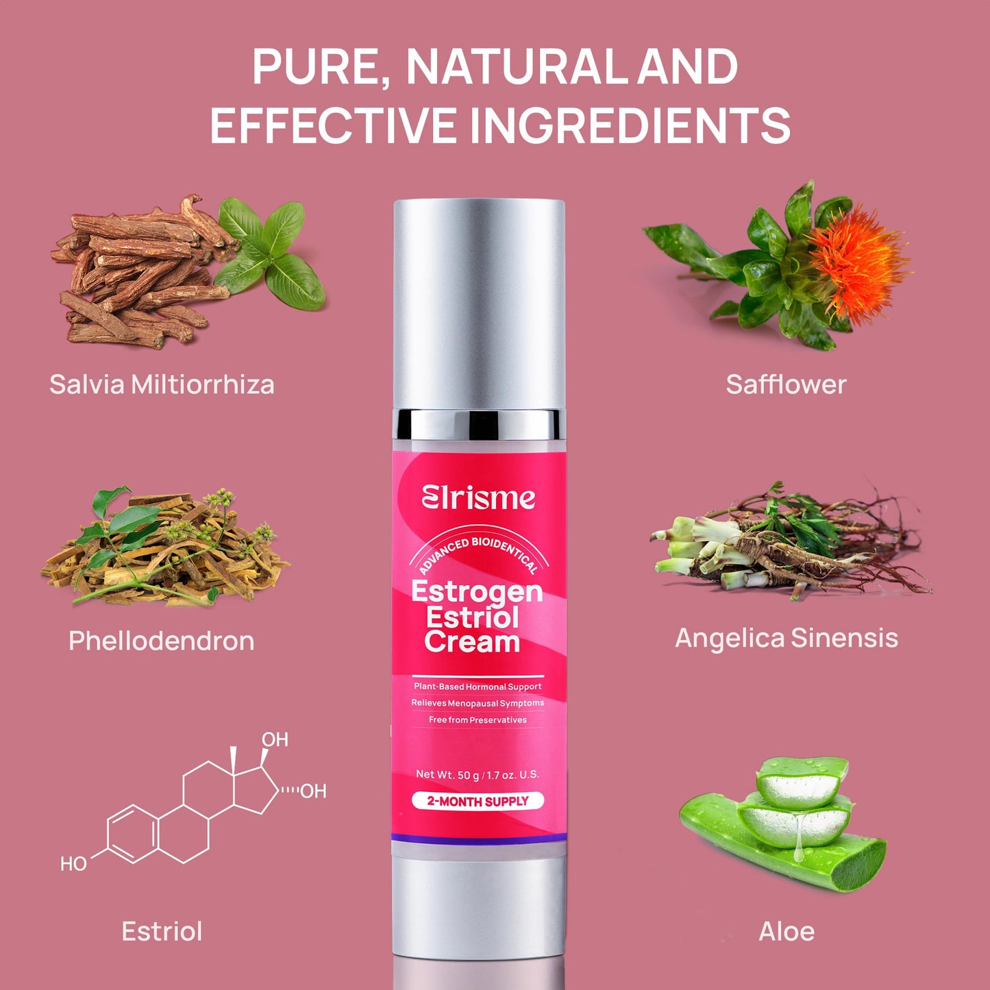 Elrisme Estriol Cream for Women – Natural Bioidentical Estrogen, Menopause Support, 50ml