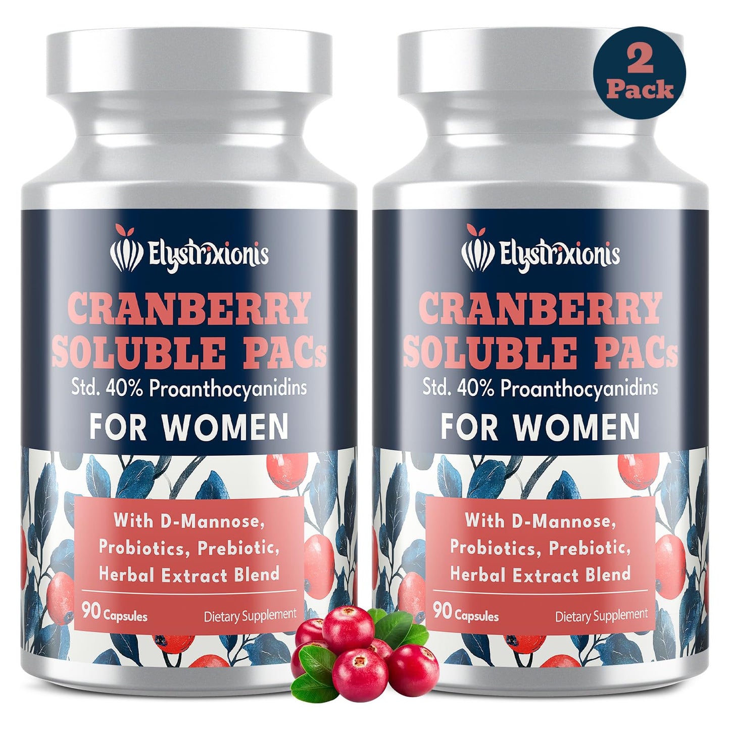 Elystrixionis 72mg PAC Cranberry Pills for Women - 180 Capsules | Urinary Tract Health with D-Mannose