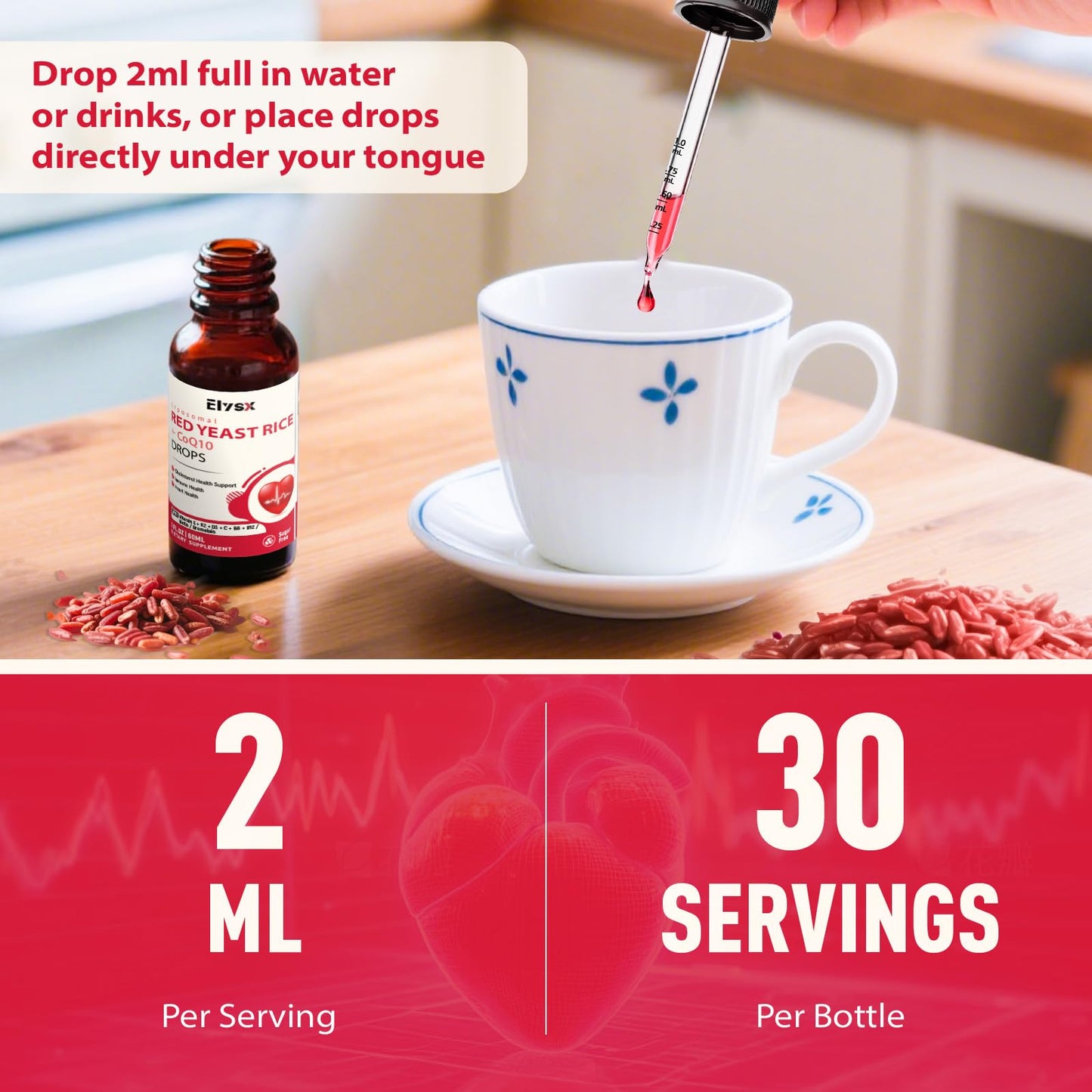 Elysx Liposomal Red Yeast Rice Drops with CoQ10 | Cholesterol Support, Immune & Heart Health