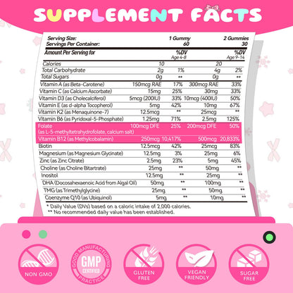 Elysx Kids Methylated Multivitamin Gummies – Immune & Brain Support, Strawberry, 60 Count