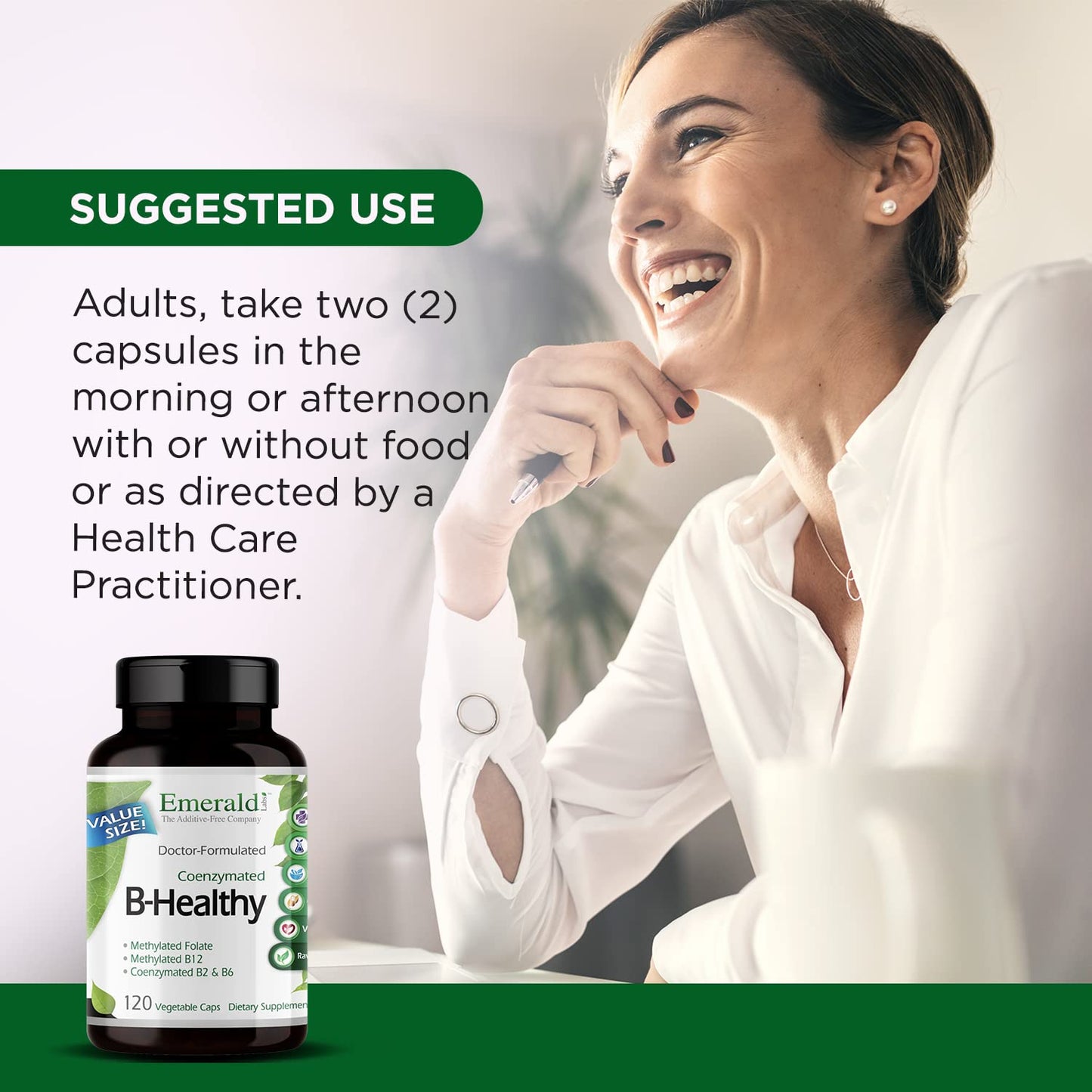 EMERALD LABS B-Healthy - Vegan Vitamin B Complex with Methylated Folic Acid & Full-Spectrum B Vitamins - 120 Veg Capsules