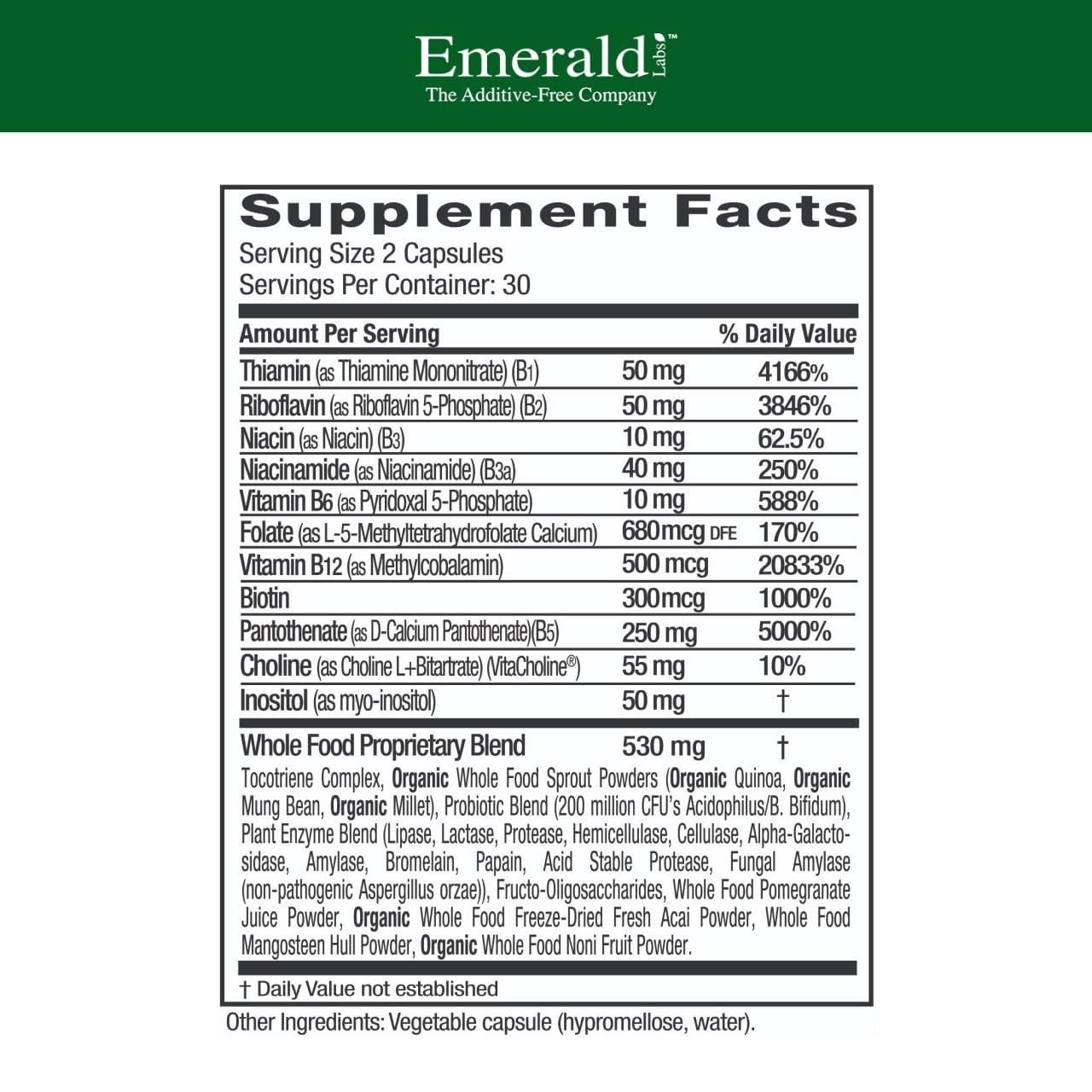 Emerald Labs B-Healthy Vegan Vitamin B Complex | Immune, Brain & Heart Support