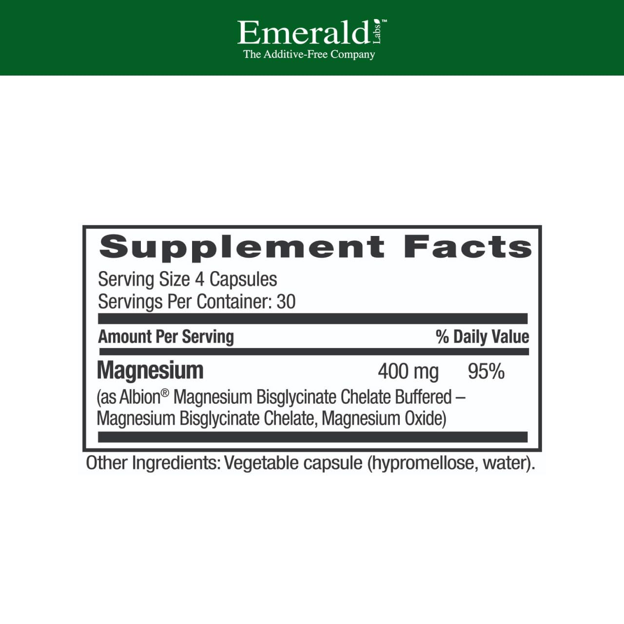 Emerald Labs Magnesium 400mg – Albion Chelated Magnesium for Bone & Sleep (120 Veggie Capsules)