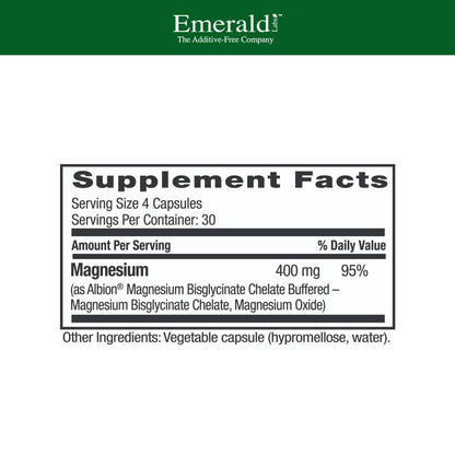 Emerald Labs Magnesium 400mg – Albion Chelated Magnesium for Bone & Sleep (120 Veggie Capsules)