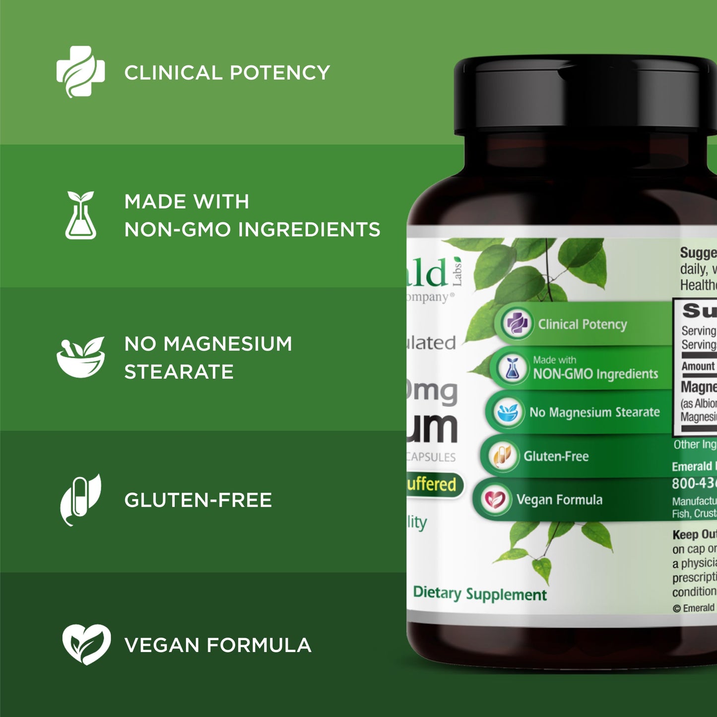 Emerald Labs Magnesium 400mg – Albion Chelated Magnesium for Bone & Sleep (120 Veggie Capsules)