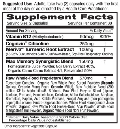 EMERALD LABS Memory Health – Brain Health & Memory Supplement with Meriva Turmeric, Vitamin B12 & More | 60 Veg Capsules