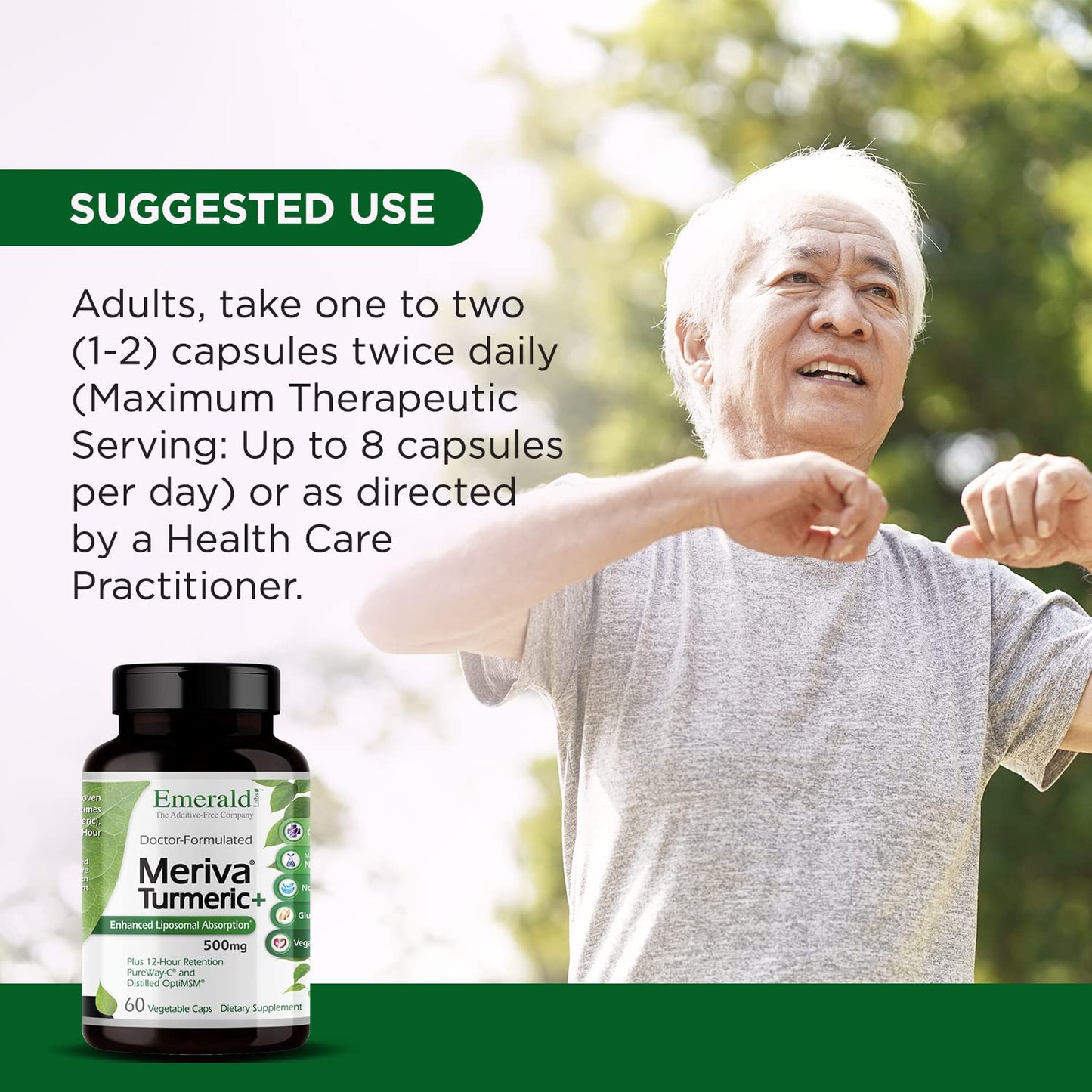 Emerald Labs Meriva Turmeric Plus | Meriva Turmeric, PureWay-C Vitamin C & OptiMSM | Joint Health & Immune Support | 60 Vegetable Capsules