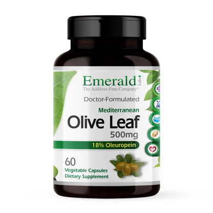 Emerald Labs Mediterranean Olive Leaf 500mg - Gluten-Free Vegan Olive Leaf Extract | 60 Veg Capsules