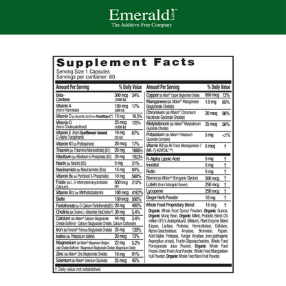 EMERALD LABS Prenatal 1-Daily Multi – Gentle Iron, Methylated Folate, Whole-Food Blend | Soy-Free, Gluten-Free | 60 Veg Capsules