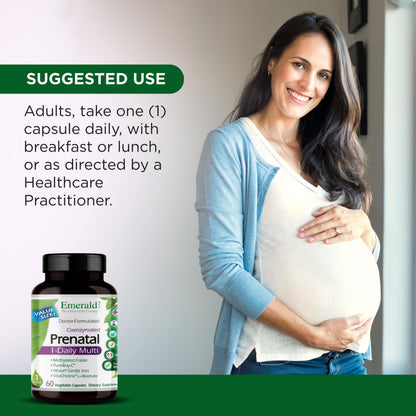 EMERALD LABS Prenatal 1-Daily Multi – Gentle Iron, Methylated Folate, Whole-Food Blend | Soy-Free, Gluten-Free | 60 Veg Capsules
