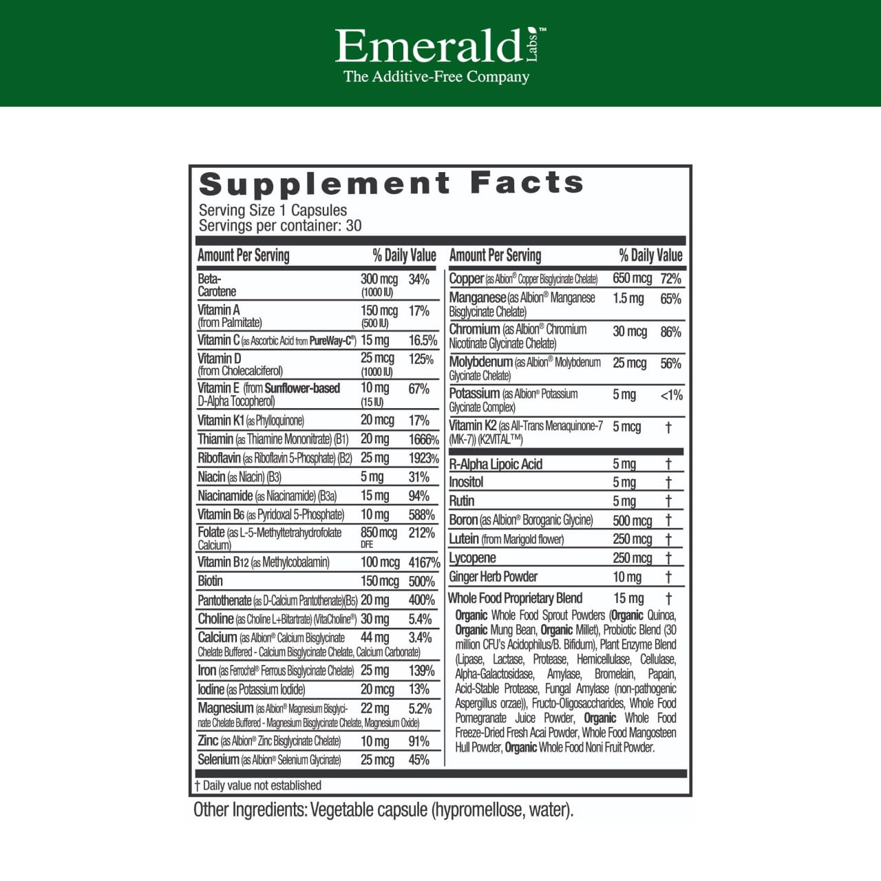 Emerald Labs Prenatal 1-Daily Multi – Methylfolate & Iron Prenatal Vitamin