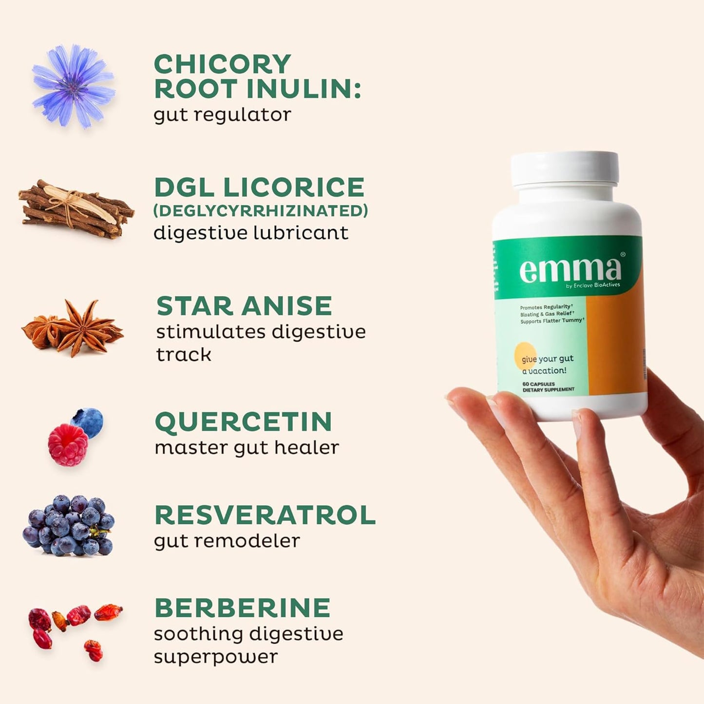 Emma Gut Health 4 Pack – Gas & Bloating Relief, Constipation & Leaky Gut Support, 240 Capsules