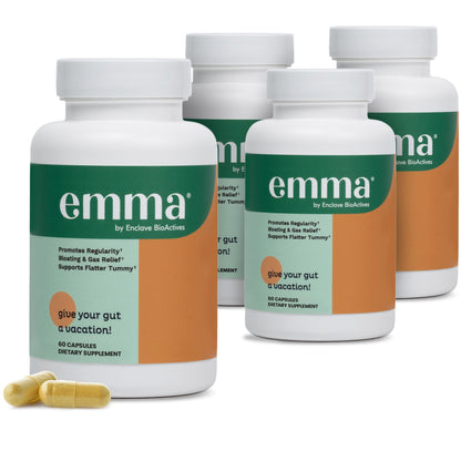 Emma Gut Health 4 Pack – Gas & Bloating Relief, Constipation & Leaky Gut Support, 240 Capsules