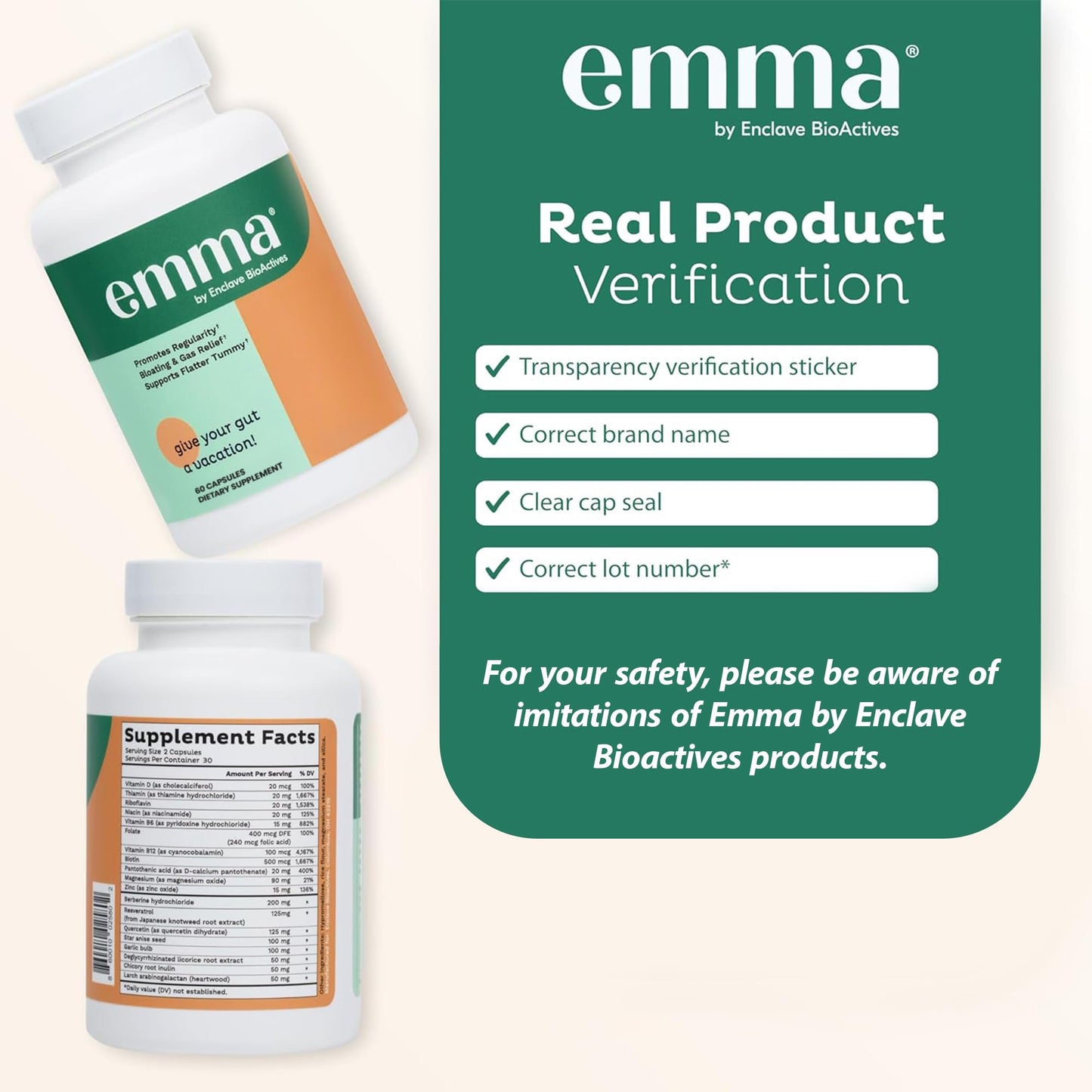 Emma Gut Health 4 Pack – Gas & Bloating Relief, Constipation & Leaky Gut Support, 240 Capsules