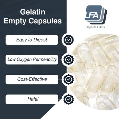 Empty Capsules Size 0 – Bulk Gelatin Capsules (0-5000 Count) Halal Beef Gel Caps for Capsule Filling Machines