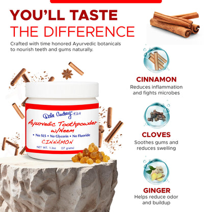Ayurvedic Remineralizing Tooth Powder - Cinnamon Flavor for Sensitive Teeth | Organic Gum Health & Bad Breath Care | 1.3 Oz