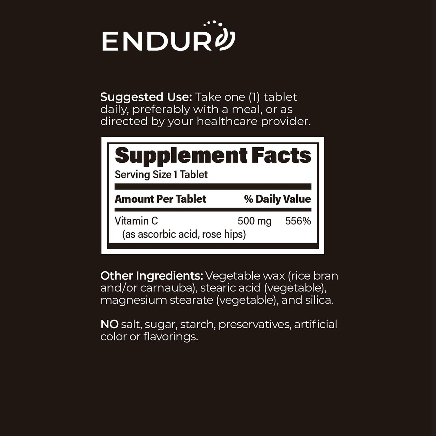 Endur ENDUR-C Vitamin C with Rose HIPS – 500mg, Gluten Free, 200 Tablets