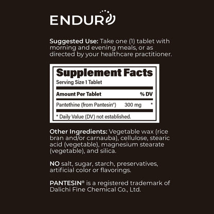 Endur Pantethine 300mg (90 tablets) – Liver Support & Cholesterol Balance | Pantesin