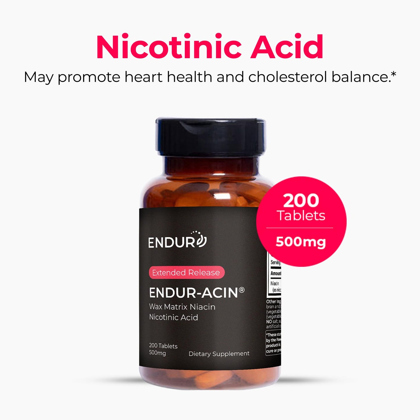 ENDUR-ACIN Niacin 500mg – Heart Health & Cholesterol Support (200 Tablets)