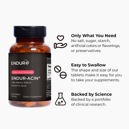 ENDUR-ACIN Niacin 500mg – Heart Health & Cholesterol Support (200 Tablets)