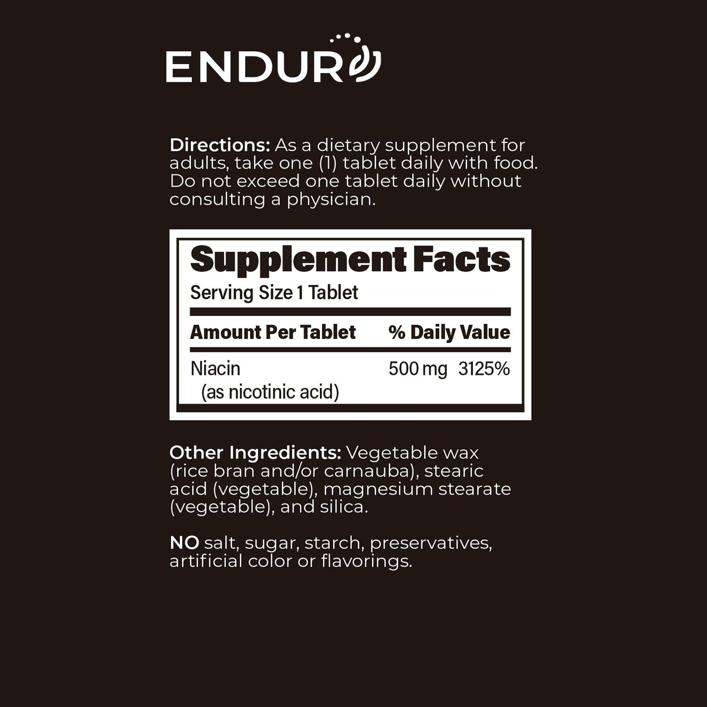 ENDUR-ACIN Niacin 500mg – Heart Health & Cholesterol Support (200 Tablets)