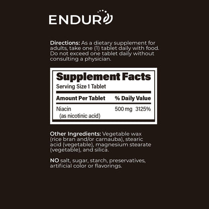 ENDUR-ACIN Niacin 500mg – Heart Health & Cholesterol Support (200 Tablets)