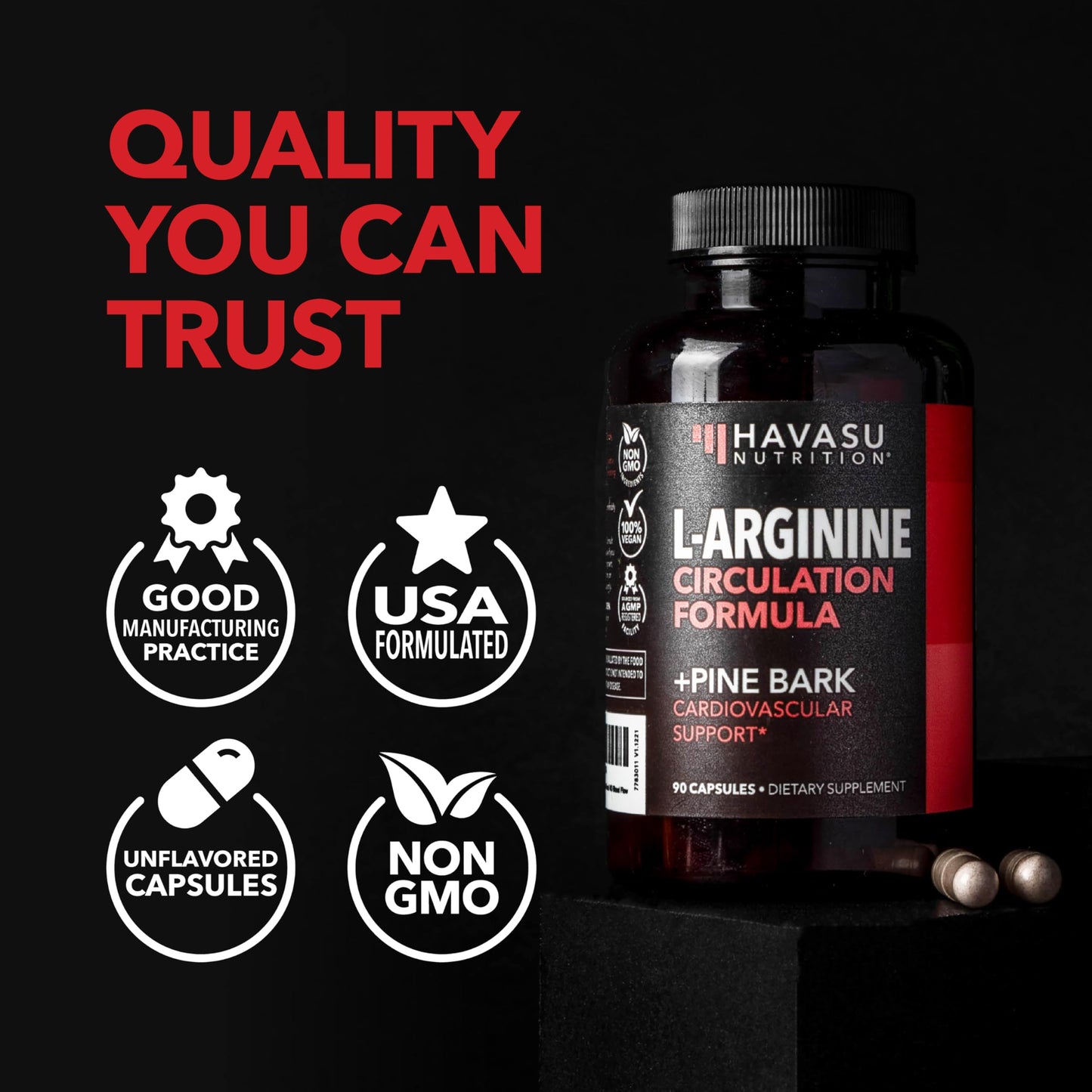 L-Arginine 1800mg & Pine Bark 100mg – Nitric Oxide for Men (90 Count)