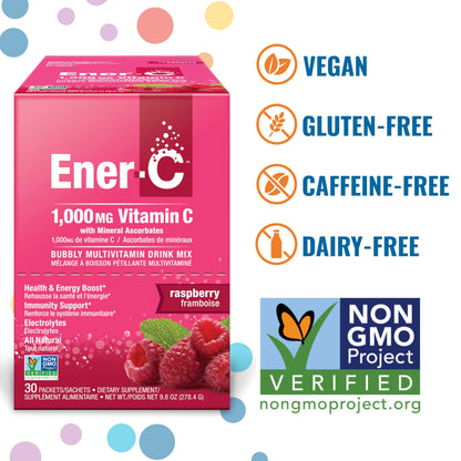 Ener-C Multivitamin Drink Mix – Immune Support, Hydration, Raspberry, 60 Count