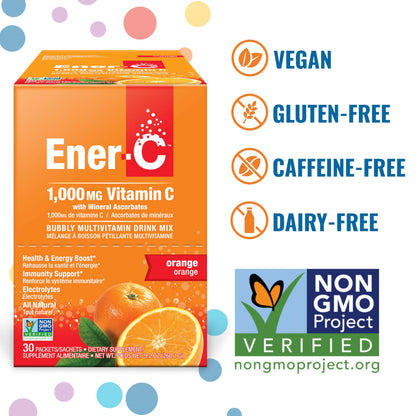 Ener-C 1000mg Vitamin C Immune Support – Orange Effervescent Drink Mix (60 Packets)