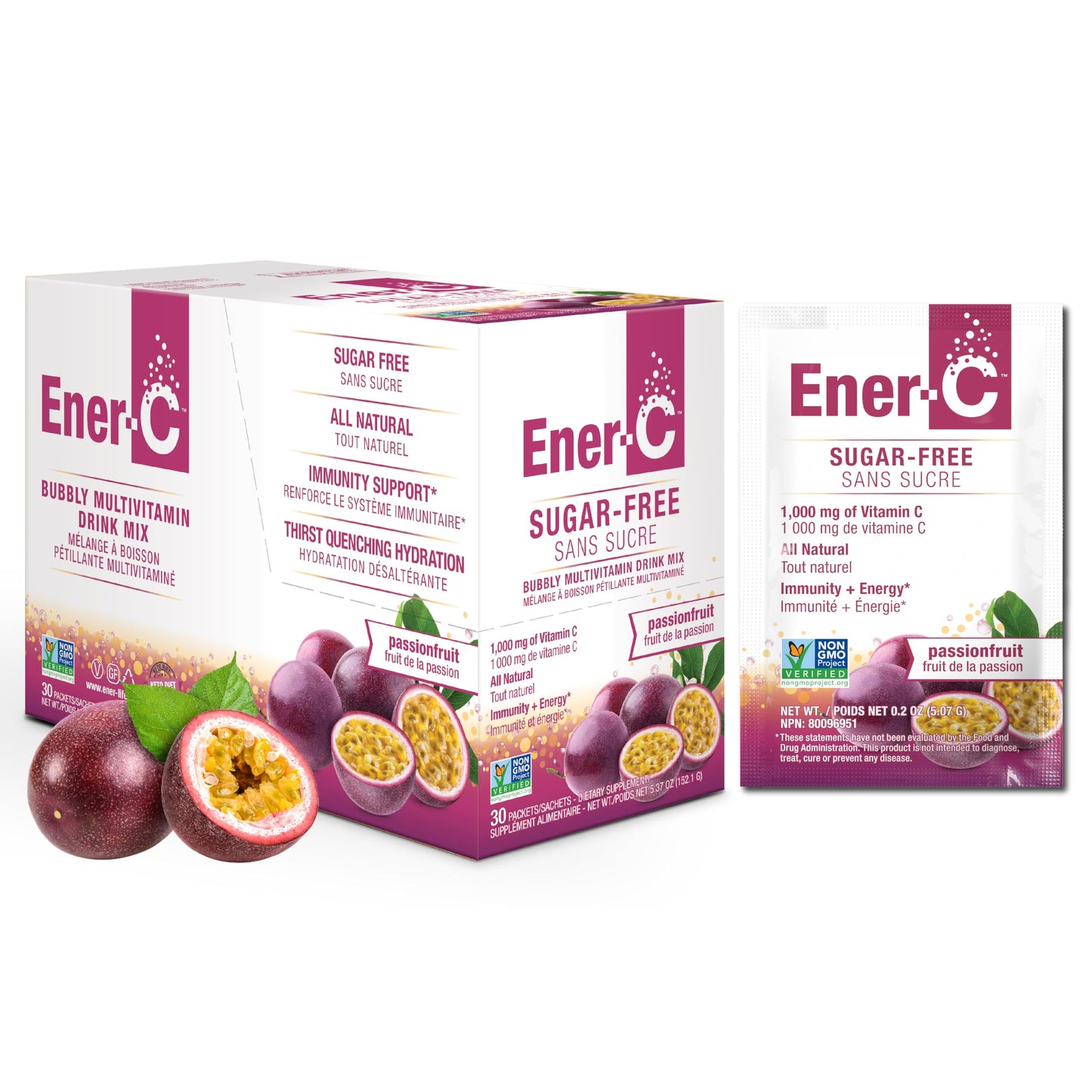Ener-C Sugar Free Energy Passion Fruit Multivitamin Drink Mix - Vitamin C 1000mg