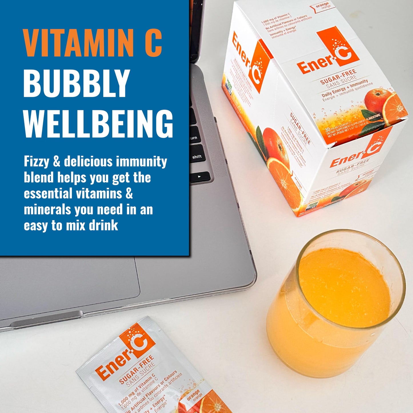 Ener-C Sugar-Free Orange Multivitamin Drink Mix – Vitamin C 1000mg & Electrolytes, 30 Count | Non-GMO, Vegan, Gluten Free