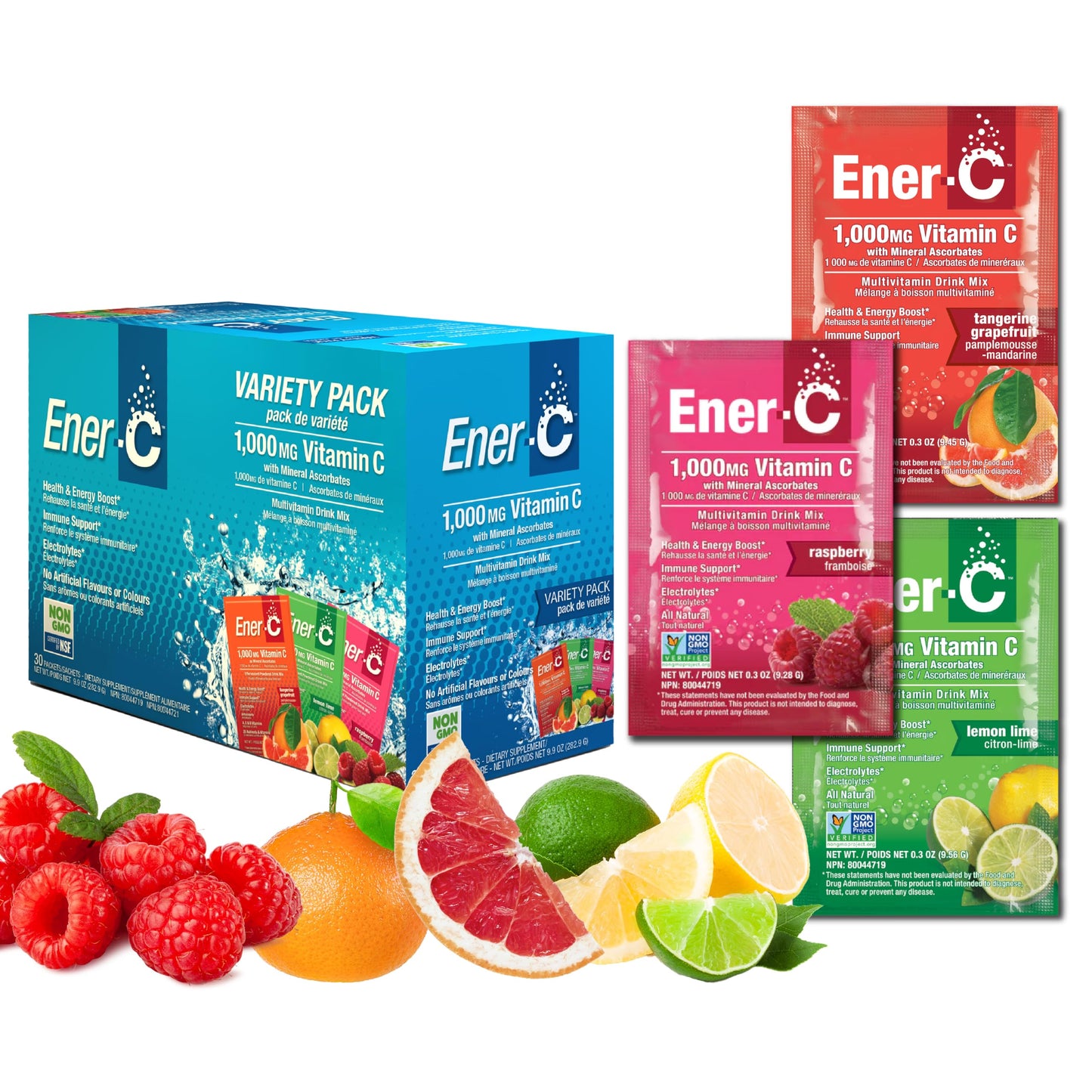 Ener-C Variety Pack – Vitamin C 1000mg, Electrolytes, Real Fruit Juice, 30 Count