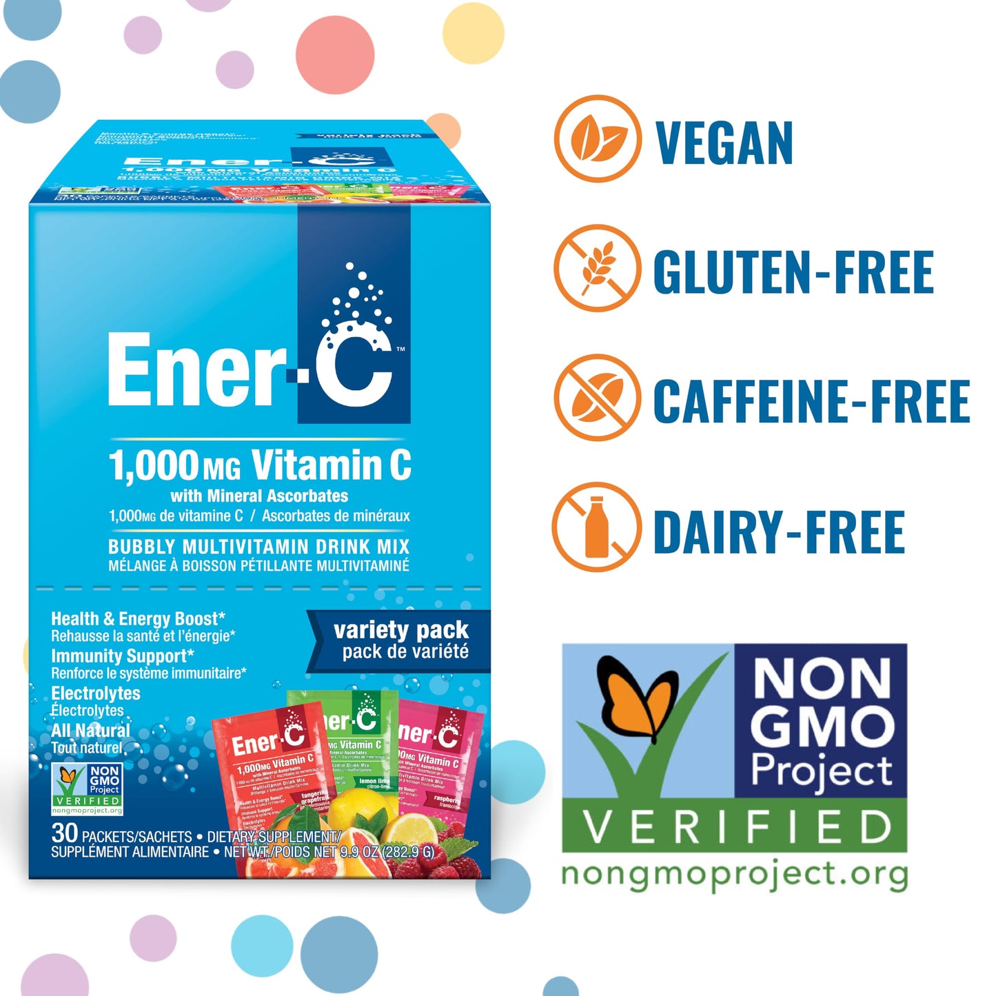 Ener-C Variety Pack – Vitamin C 1000mg, Electrolytes, Real Fruit Juice, 30 Count