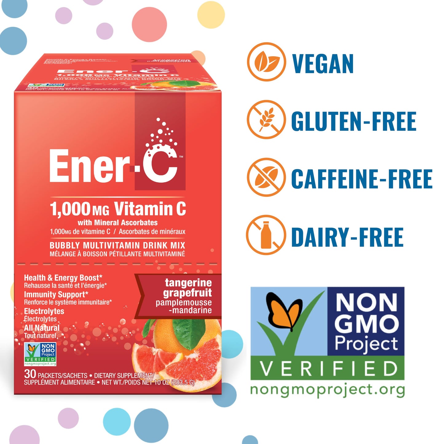Ener-C Tangerine & Grapefruit Multivitamin Drink Mix – 1000mg Vitamin C (Non-GMO, Vegan, Gluten Free) 1-Pack