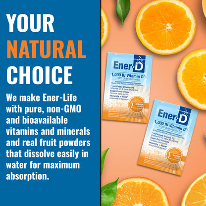 Ener-D Sugar Free Vitamin D3 Orange Drink Powder | Immune Support, Multivitamin, Vegan & Non-GMO (24 Count)