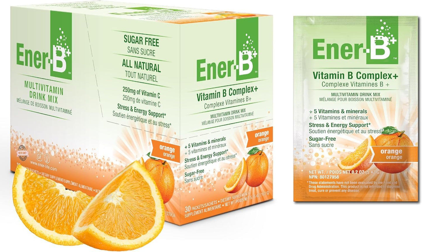 Ener-Life Orange B+ 30 Count – Sugar Free Multivitamin Drink Mix (5.42 g)