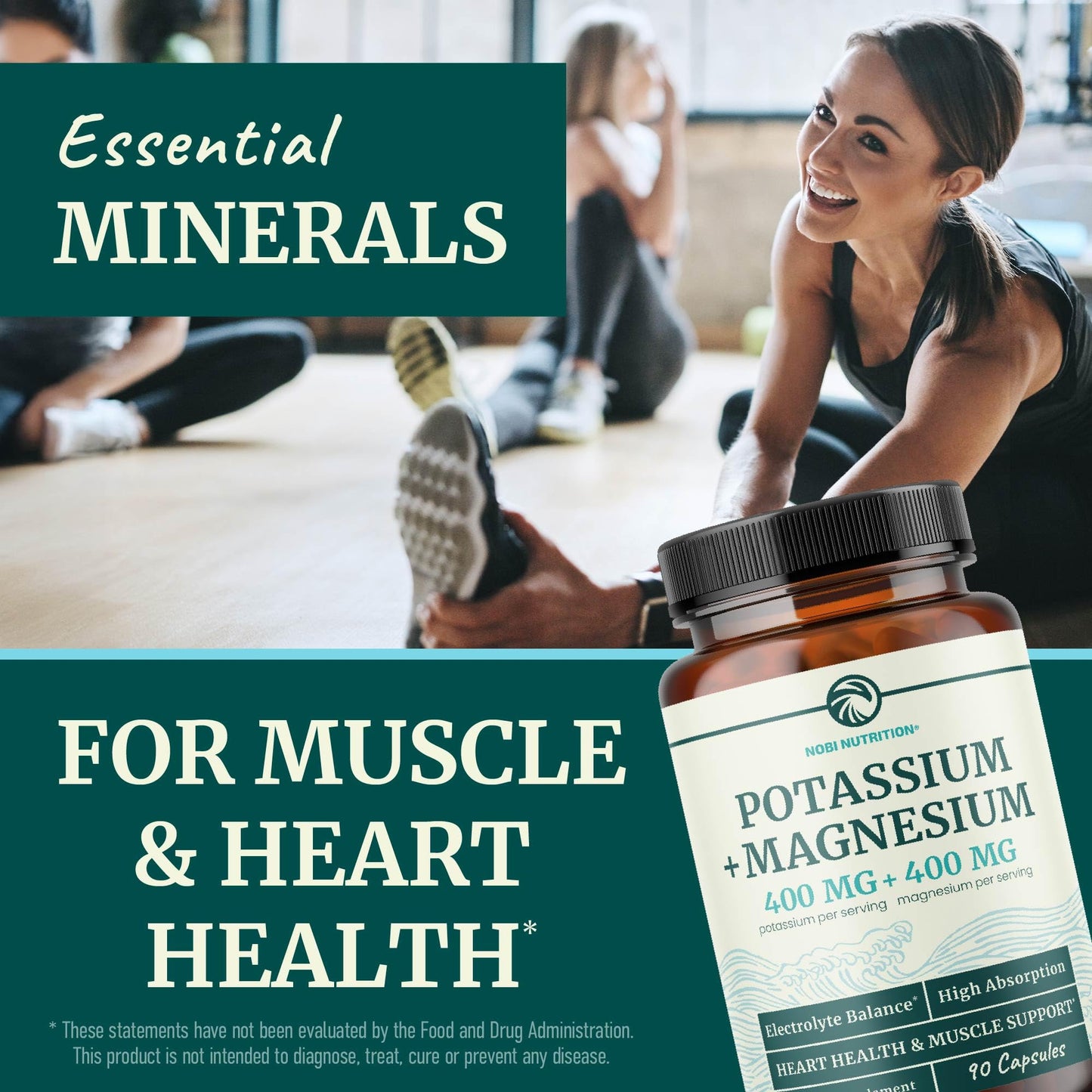 Potassium Magnesium Supplement - 400 mg Potassium & 400 mg Magnesium | 90 Ct
