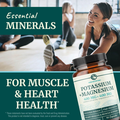 Potassium Magnesium Supplement - 400 mg Potassium & 400 mg Magnesium | 90 Ct