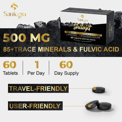 30,000 mg Shilajit Tablets – 60 Count | Himalayan Organic Shilajit Resin with Fulvic Acid & 85+ Minerals