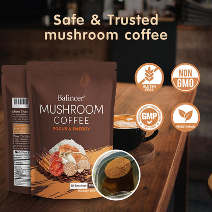 Mushroom Coffee with 6 Adaptogenic Mushrooms – Lion's Mane & Cordyceps