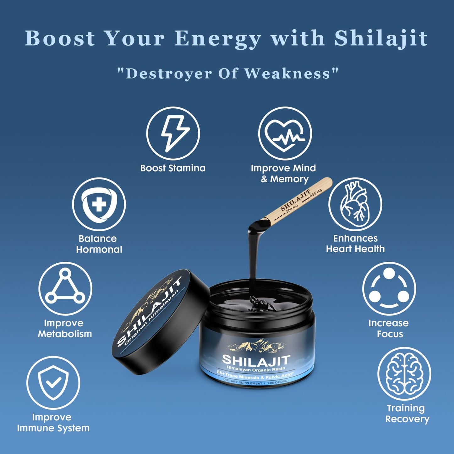 Himalayan Shilajit Resin 600mg – 85+ Minerals, Fulvic Acid | Energy & Immunity