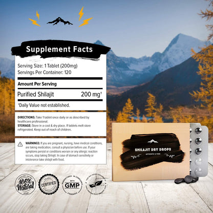 Pure Himalayan Shilajit Dry Drops – 100% Pure Natural Shilajit, Grade A, 85+ Minerals & Fulvic Acid for Energy, Metabolism & Immune Support (120 Drops)