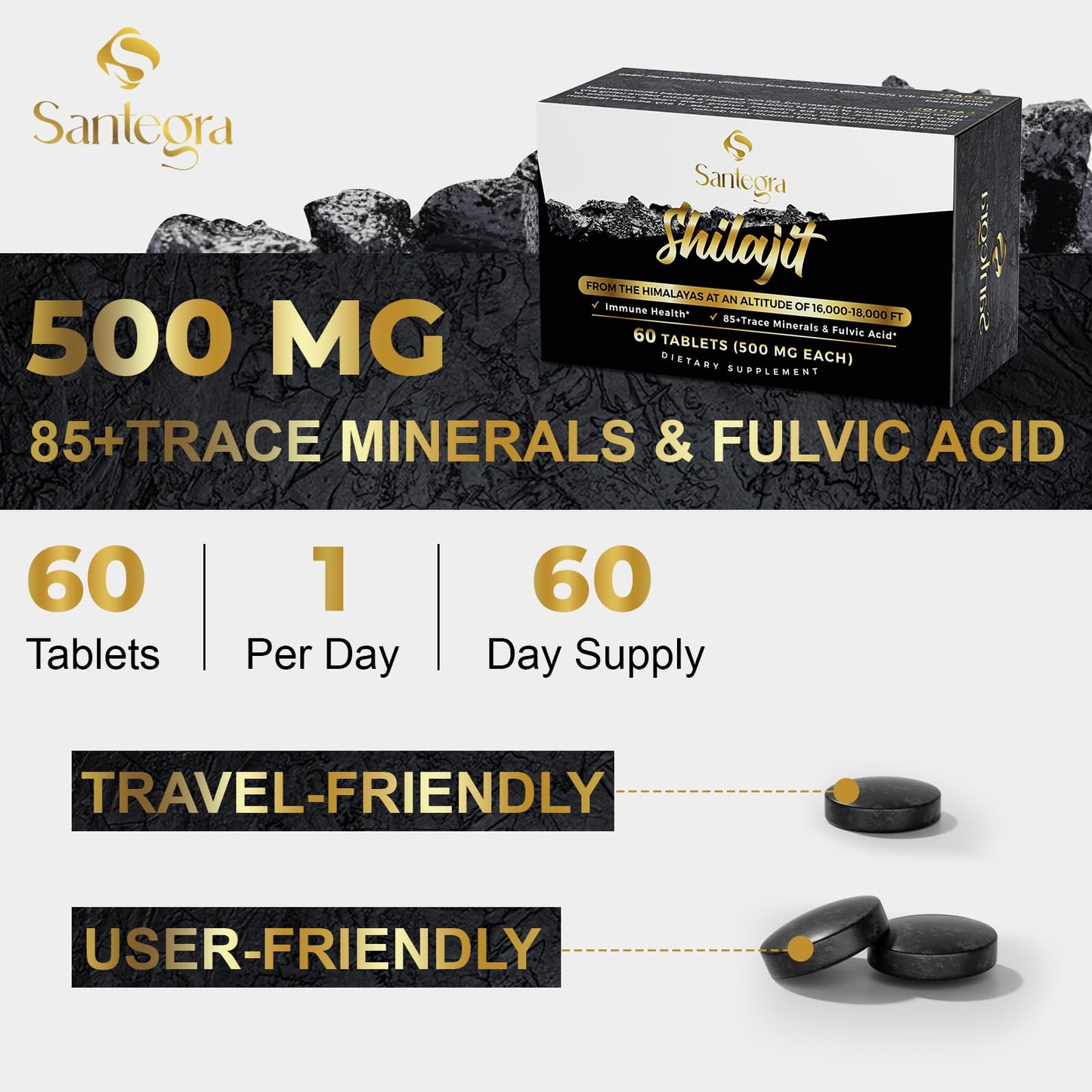 30,000 MG Shilajit Tablets — 100% Pure Himalayan Shilajit, 120 Count